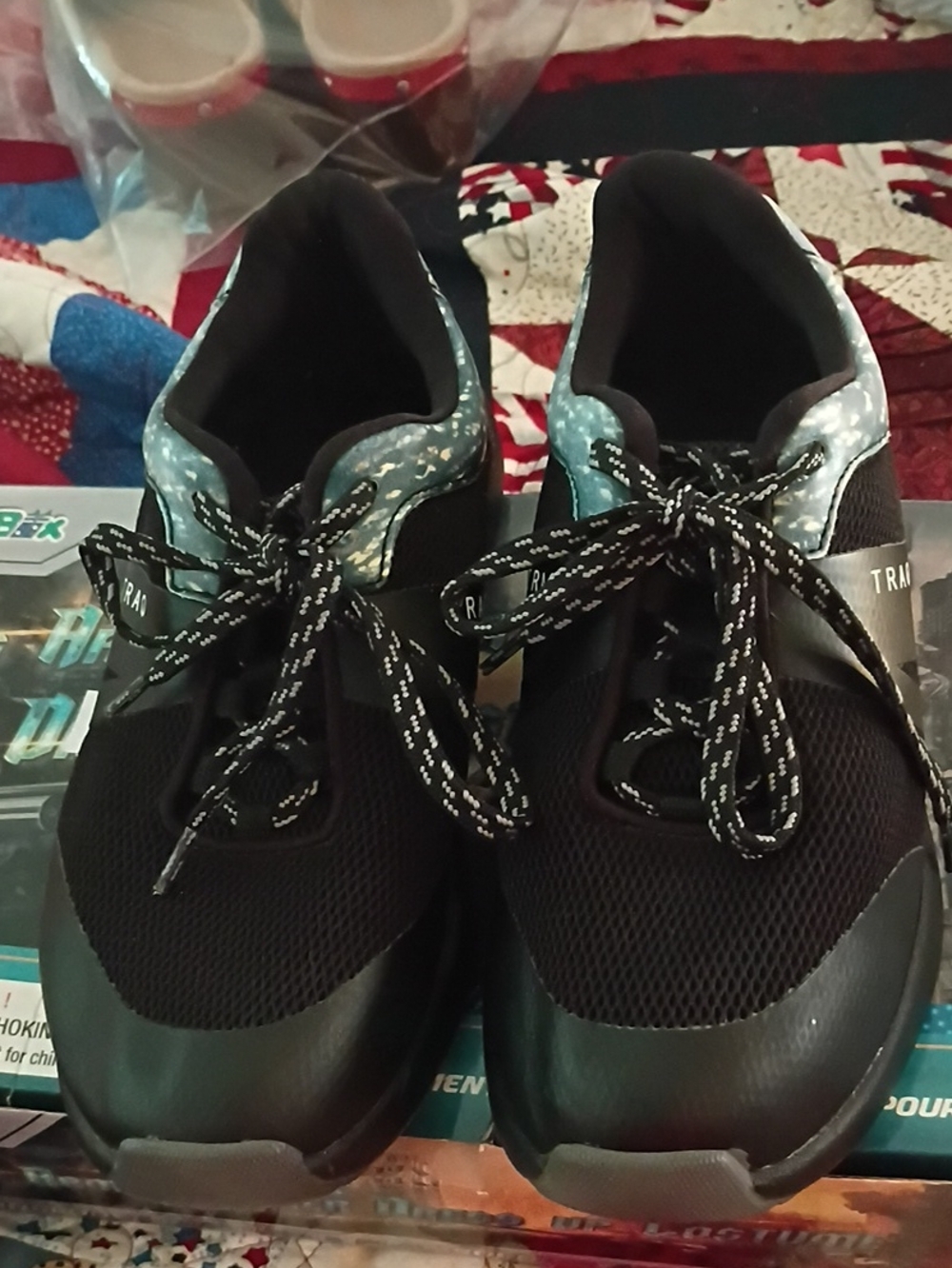 Traq Black Athletic Sneakers with Blue Metallic Accents